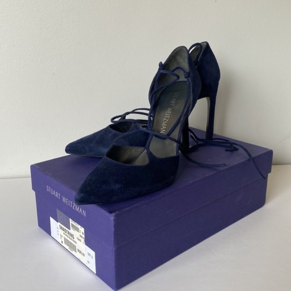 Stuart Weitzman On-A-String Blue Tie Up Pointed T… - image 1